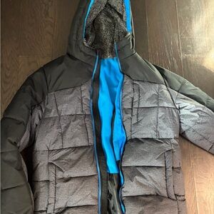 Black and Blue Hooded Puffer Jacket